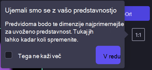 Razmerje višina/širina projekta se prilagodi tako, da se ujema z razmerjem prvega sredstva na časovnici za urejanje