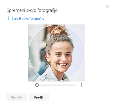 Zaslon z možnostjo za spremembo fotografije profila