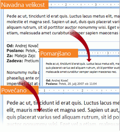 Examples of e-mail messages zoomed in and zoomed out
