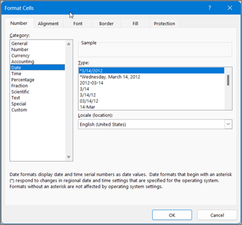 Format Cells Date Category