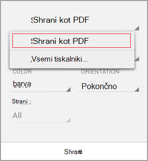 Izberite Shrani kot PDF