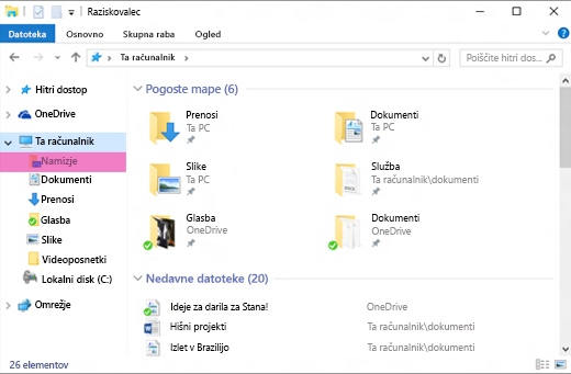 Okno Raziskovalca datotek sistema Windows z označeno možnostjo» Desktop «v levem podoknu