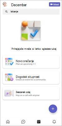 Zaslon brezplačnega mobilnega koledarja v aplikaciji Teams