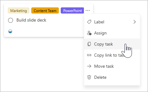 Selecting the 'Copy task' option in board view