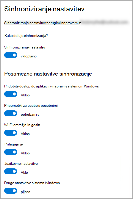 Sinhroniziranje nastavitev v Windows 10 Nastavitve.