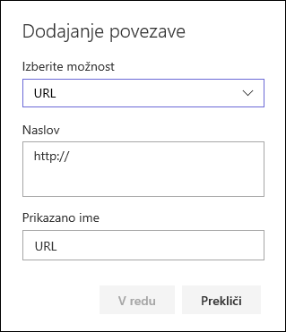 Dodajanje povezave URL v levo vrstico za krmarjenje na SharePointovem spletnem mestu skupine