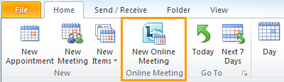 Gumb »Novo spletno srečanje« v Outlookovem koledarju