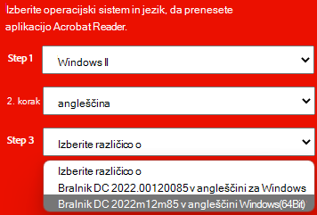 Window showing dropdown of adobe install versions.