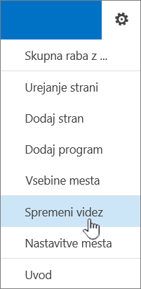 Meni »Nastavitve« z označeno možnostjo »Spremeni videz«