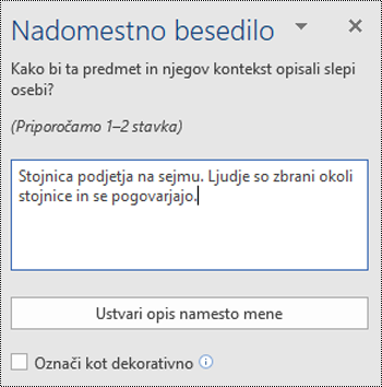 Pogovorno okno nadomestnega besedila v programu Word za Windows