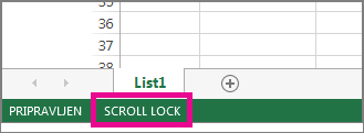 Funkcija Scroll Lock je prikazana v levem spodnjem kotu zaslona