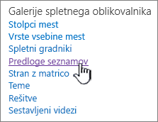 Povezava do predlog seznama na strani mesta z nastavitvami