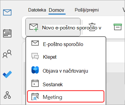 Dodajte novo srečanje v Outlooku.