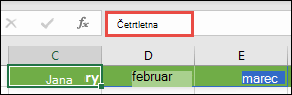 Uporabite imenovano konstanto polja v formuli, na primer =Quarter1, kjer je bilo četrtletje1 opredeljeno kot ={"Januar","Februar","Marec"}