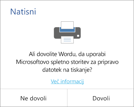 Prikaže se pogovorno okno »Dovoli tiskanje« za Office v napravah s sistemom Android.