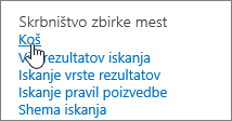 Nastavitve pod naslovom skrbnika zbirke mest z označenim košem