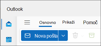 Nova slika Outlooka za Windows z označeno možnostjo »nova pošta« z modro barvo.