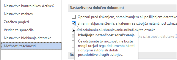 Nastavitev shranjevanja naključnih števil