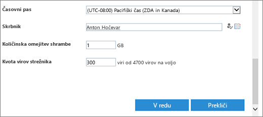 Pogovorno okno za novo zbirko mest s pogovornim oknom z razdelkom časovnega pasu in količin.