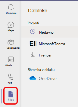 Ikona »Datoteke« na levi strani aplikacije Teams