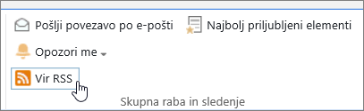 Zavihek »Knjižnica« z označenim opozorilom vira RSS