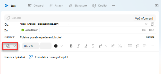 Možnost v meniju »Osnutek s storitvijo Copilot« v Outlooku za Mac.