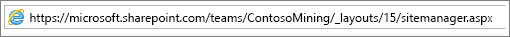 Naslovna vrstica v programu Internet Explorer z vstavljenim sitemanager.aspx