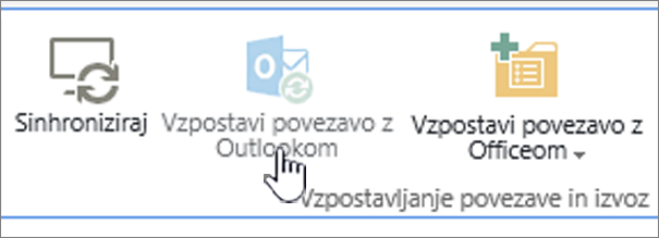 Trak, kjer je označen onemogočen gumb za vzpostavljanje povezave z Outlookom.