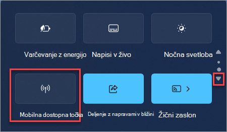 Kako poiskati hitro opravilo mobilne dostopne točke v Windows 11 hitrih nastavitvah.