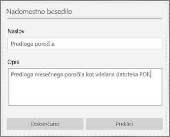Dodajanje nadomestnega besedila v vdelane datoteke v aplikaciji OneNote za Windows 10