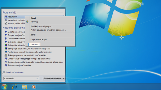 Nadzorna plošča v operacijskem sistemu Windows 7.