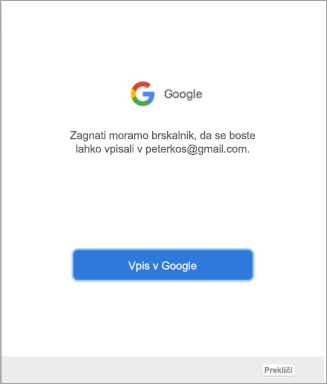 Prikaz poziva za obstoječi račun za Gmail