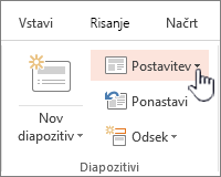 gumb »Postavitev«