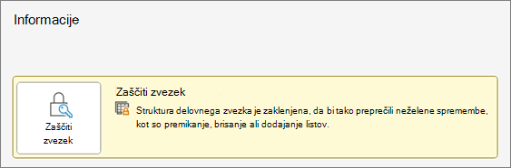 Zaščiti delovni zvezek v meniju »Informacije«