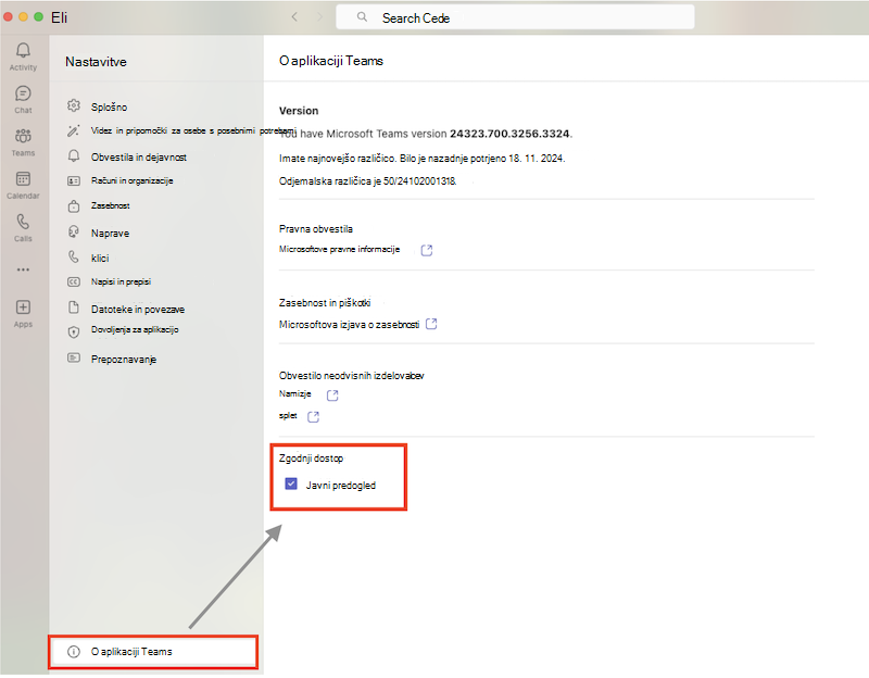 Navodila za predčasni dostop do aplikacije Teams