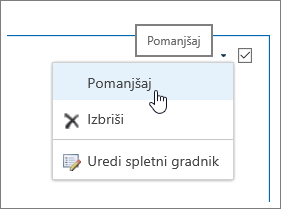 Meni spletnega gradnika z označeno možnostjo za minimiranje