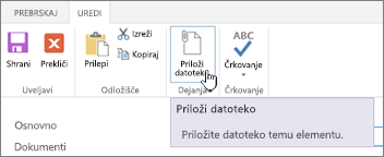 Kliknite element, če želite dodati priloge