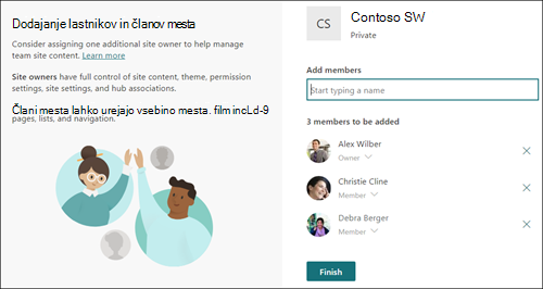 Posnetek zaslona spletne SharePoint za dodajanje članov v spletu.