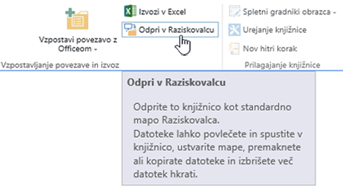 »Odpri v Raziskovalcu« strežnika SharePoint 2016 v brskalniku Internet Explorer 11