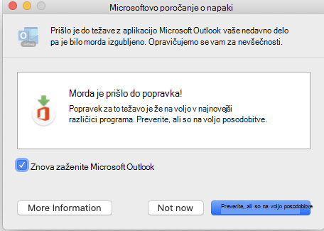 Microsoftovo okno za poročanje o napakah.