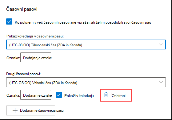 Odstranjevanje časovnega pasu v Outlookovem spletu