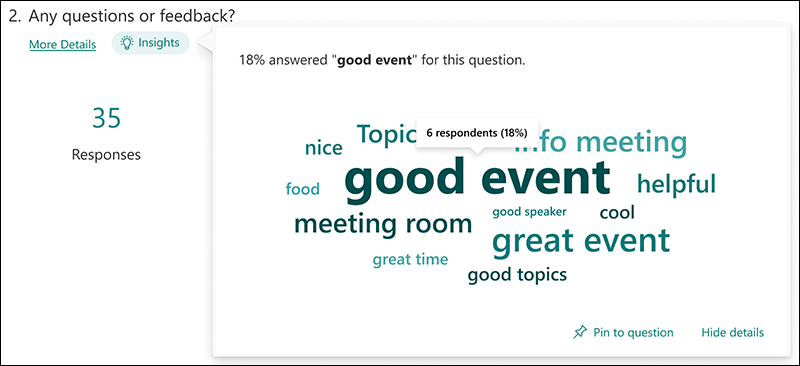 Word cloud insights example for Microsoft Forms