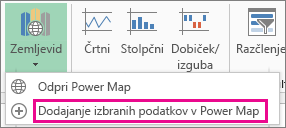 Ukaz »Dodaj izbrane podatke v Power Map«