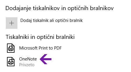 Meni za izbiro mesta zvezka v OneNotu za Windows 10