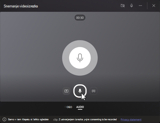 Posnetek zaslona, na katerem je prikazan gumb za snemanje zvoka
