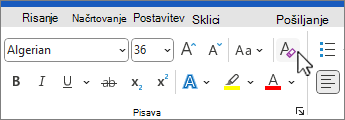 Clear all formatting button selected in font group