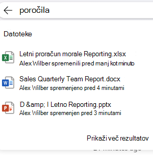 posnetek zaslona rezultatov spletnega iskanja v storitvi OneDrive