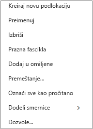 Kontekstualni, ili priručni, meni koji se pojavljuje kada kliknete desnim tasterom miša na ličnu fasciklu