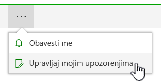 Istaknuto dugme "Upravljaj obaveštenjima" u usluzi SharePoint Online