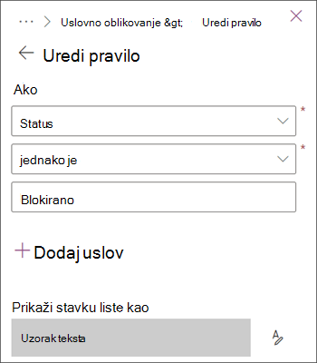 Slika pravila koja ističe stavke sa statusom "Blokirano"